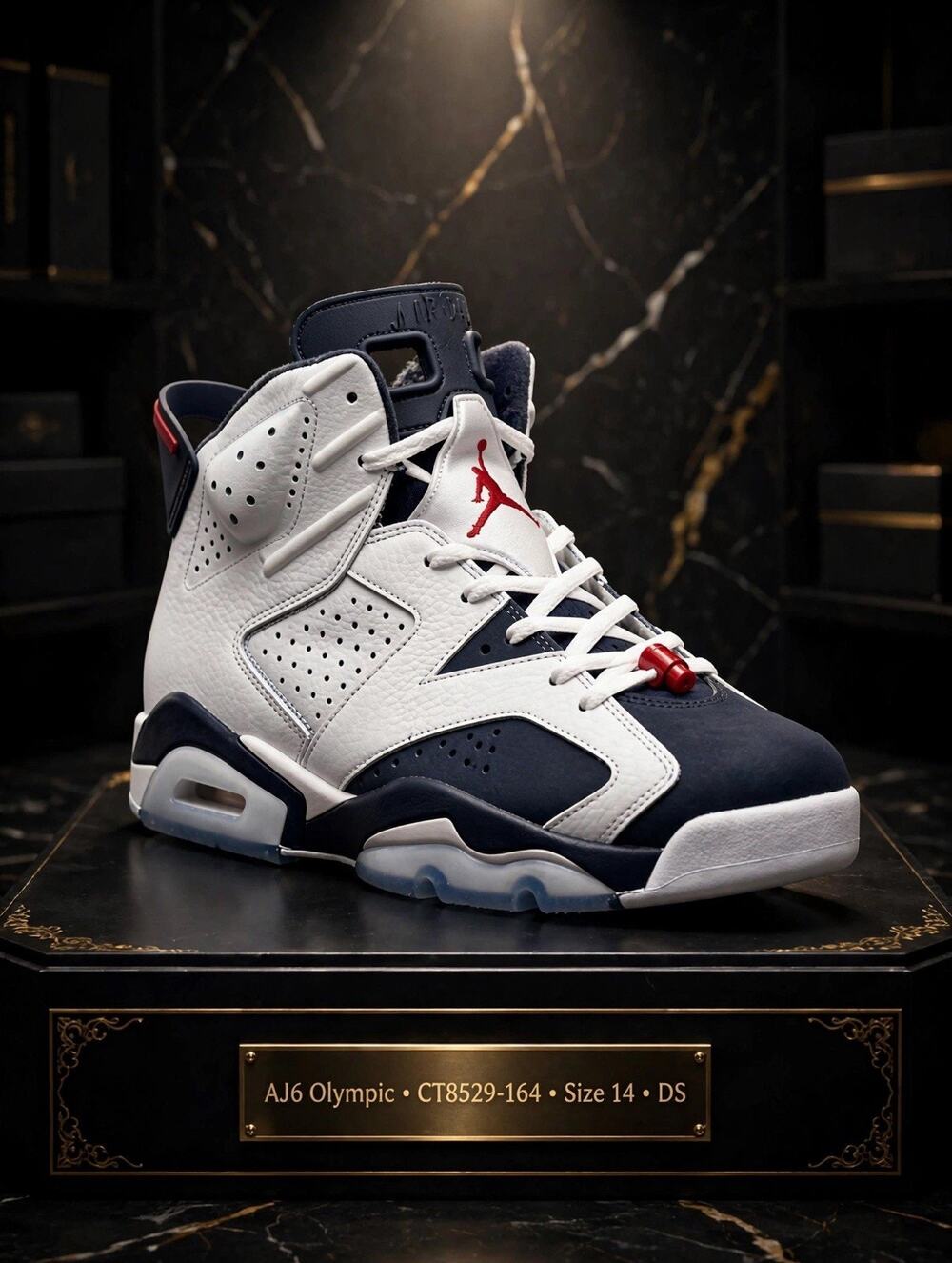 Size 14 - Jordan 6 Retro Olympic White Midnight Navy Red CT8529-164